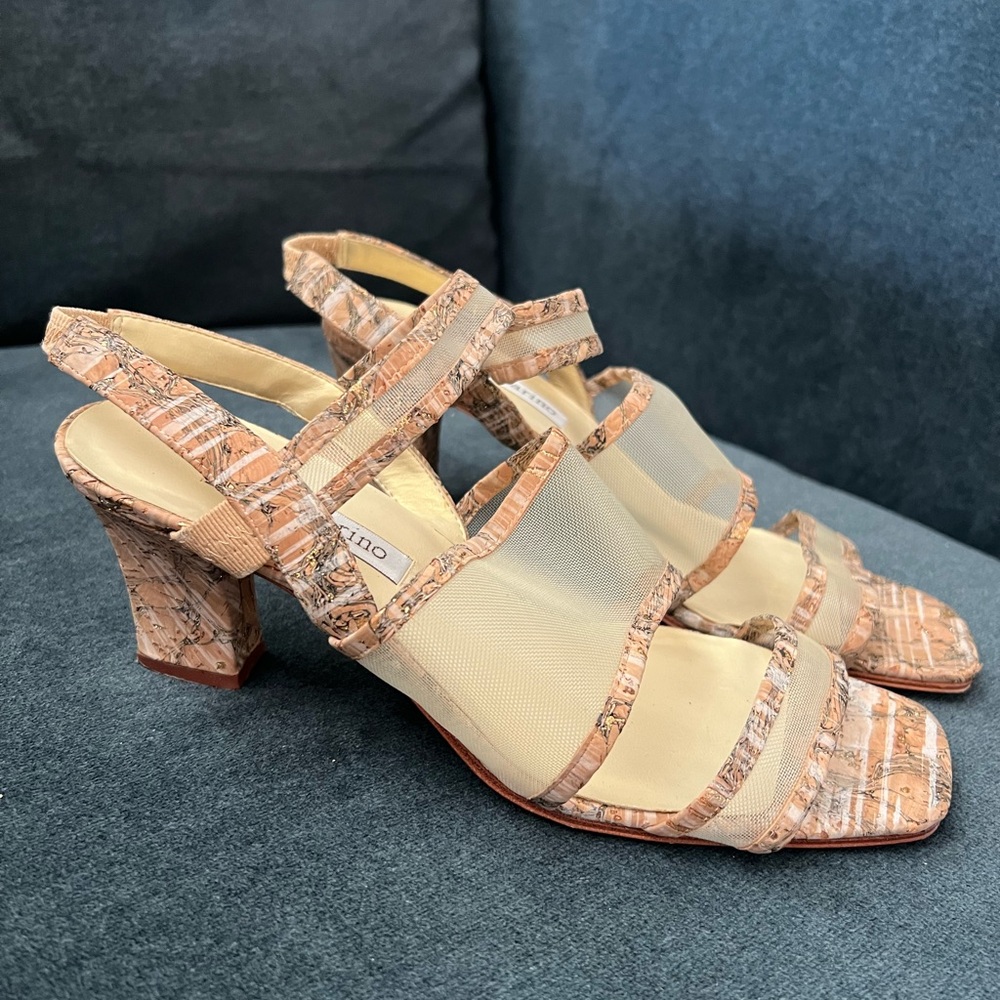 Ann Marino Heels Shoes Mesh Cork Straps Women’s 8 M Leather Sole